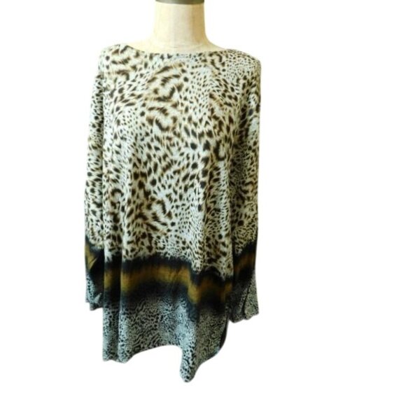 Jess & Jane Size 3X Plus Size Artsy Leopard  Safari  Knit Top NWT - Picture 3 of 3